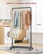 Clothes Rack - Clothing Rack with Storage Mesh Shelf & Casters, Heavy-Duty Metal Clothing Rack for Hanging Clothes, Dresses, Coats, Large Load Capacity, Easy Assembly, Black, 28.0"X16.9"X59.0"
