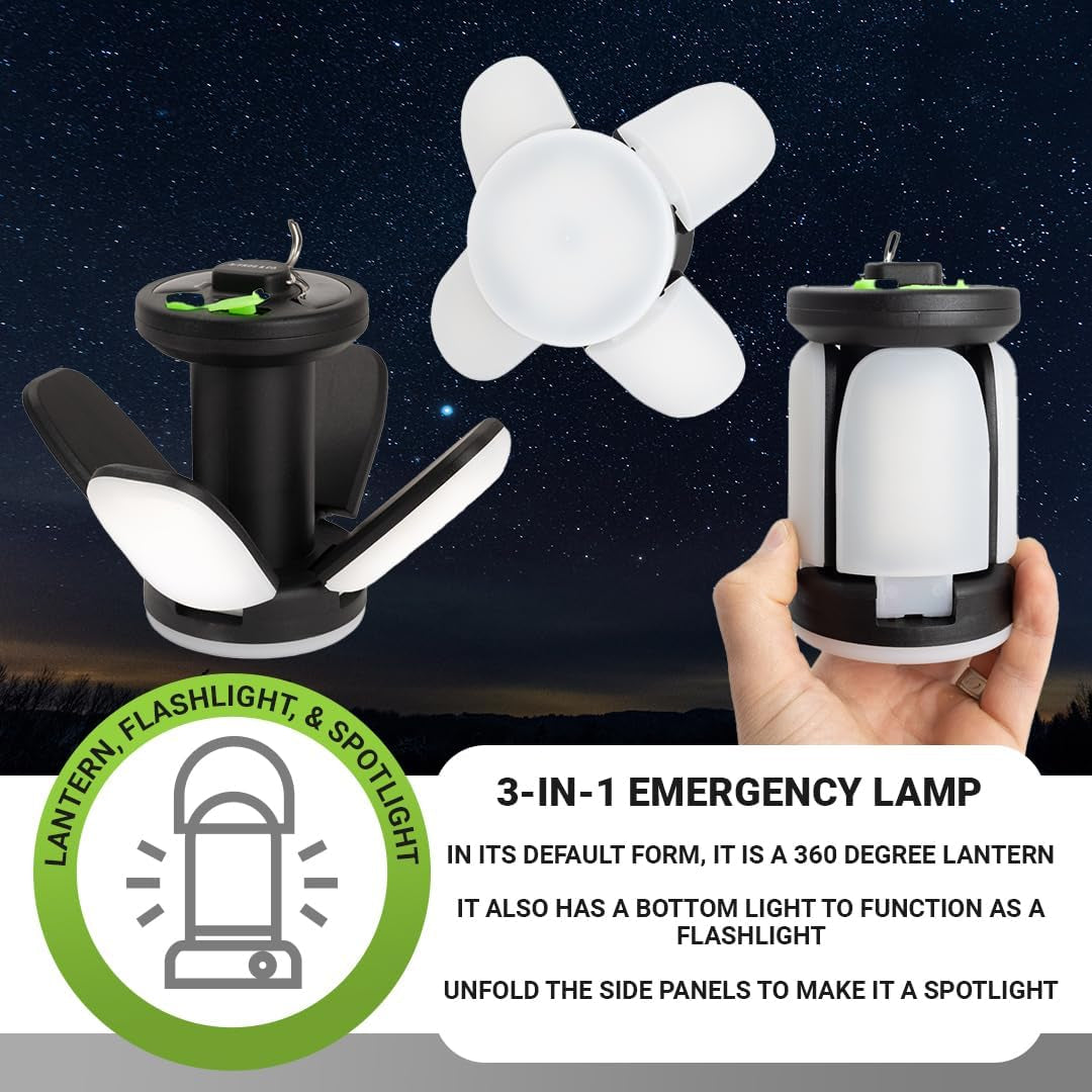 Quadpod Solar Camping Lantern for Camping - Portable Rechargeable LED Lamp Backup Power Bank Perfect for Hiking, Travel and More - Emergency Light for Power Outages, Hurricane, Survival Kits