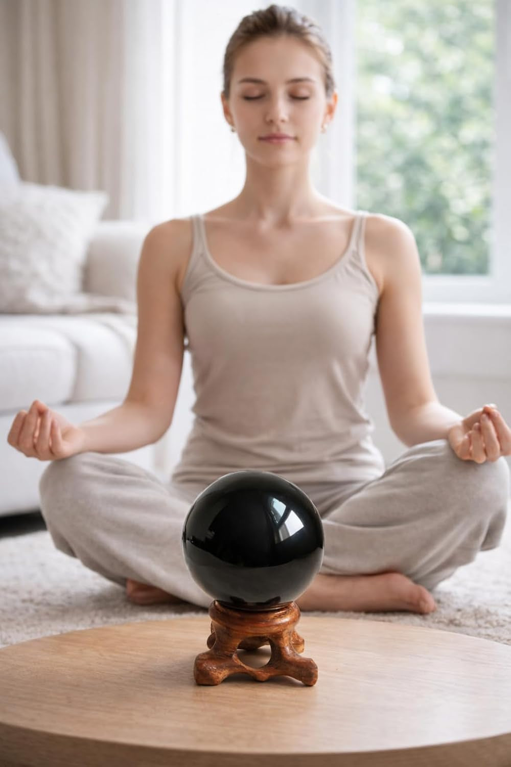 Natural Black Obsidian Crystal Ball with Stand, 30Mm/1.2" | Polished Gemstone Crystal Ball with Display Stand for Decor, Meditation, Scrying and Collections.