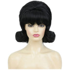 Black Vintage Curly Cosplay Wigs for Women Bouffant Beehive 50S 60S Retro Costume Hair Wig with Bangs for Halloween Party Use