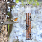 1PK Metal Bird Feeders with 6 Feeding Ports,Tube Bird Feeder with Steel Hanger,Hard Plastic Wild Bird Feeder for Outdoors Hanging, Attracting Birds in Your Lawn, Garden, Balcony-Grey