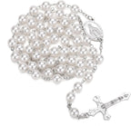 Rosary Beads Catholic for Women with Holy Mary Medal - Confirmation Gifts for Teenage Girl - Including Holy Mary Rosary Pouch and 18Pcs Saint Cards-White