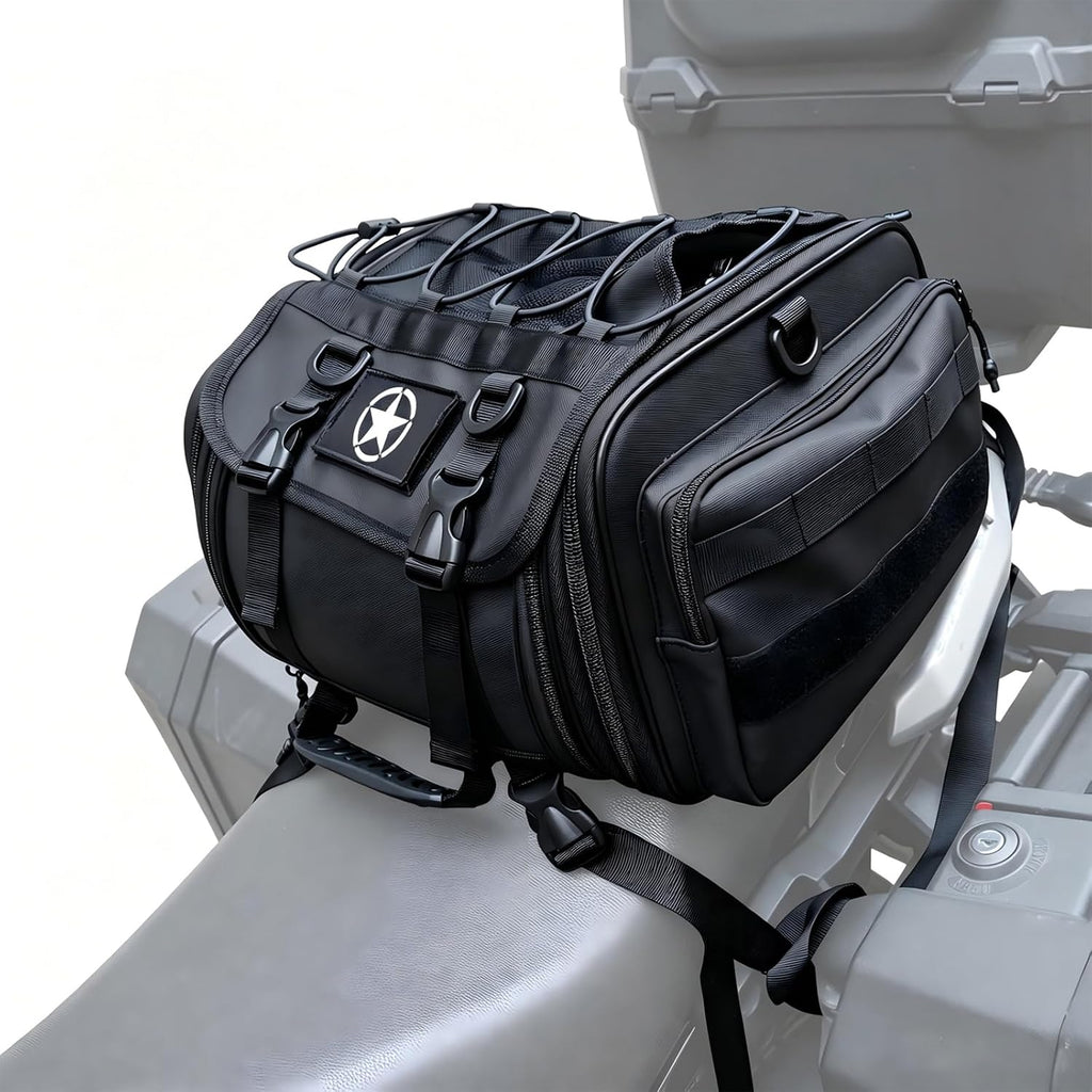 Motorcycle Travel Luggage Bags, Expandable Rear Tail Saddle Bag | 40L Storage Capacity, Helmet Bag, with Straps, Motorbike
