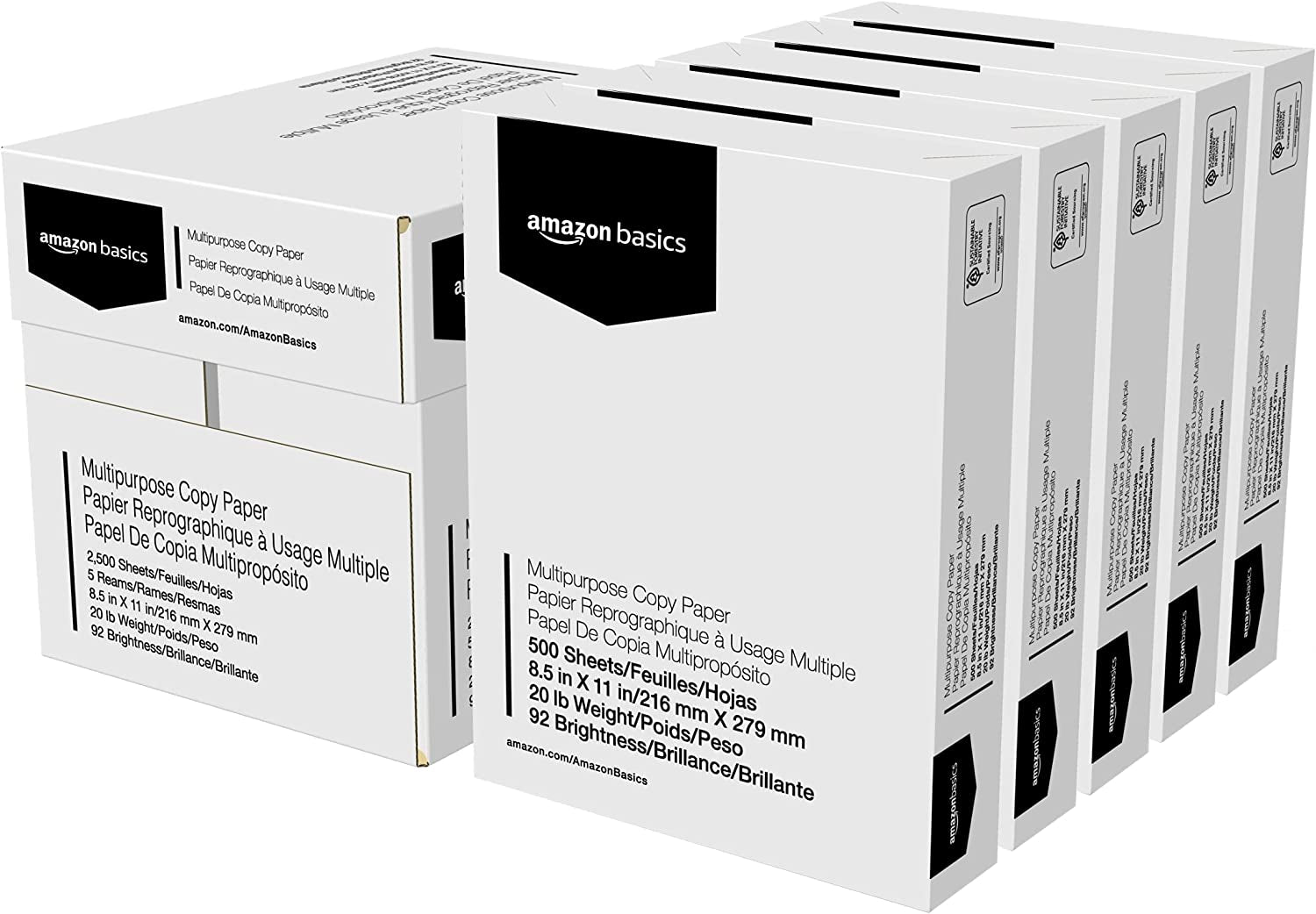 Multipurpose Copy Printer Paper, 20 Lb, 8.5 X 11 Inches, 5 Reams (2,500 Sheets), 92 Bright White