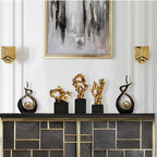 Home Decor Modern Abstract Art Ceramic Statue Table Decor (Large) | Modern Aesthetic Ornament, Decorative Accent for Dining Room Living Room Office Centerpiece (Black and Gold)