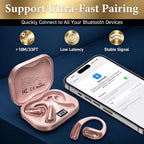 Open Ear Headphones, Wireless Headphones with Smart Digital Display & Mic, Open Ear Earbuds 35H Playtime, Sweat Resistant & Waterproof, Secure Comfortable Fit - Running, Sport, Daily (Rose Gold)