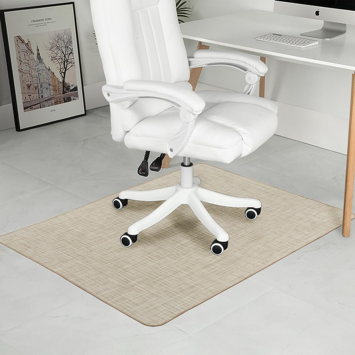 Chair Mat for Hardwood Floor, 36" X 48" Heavy Duty Office Chair Mat for Rolling Chairs, anti Slip, Non-Curve, Floor Protector for Home Office, Ivory Linen Weave
