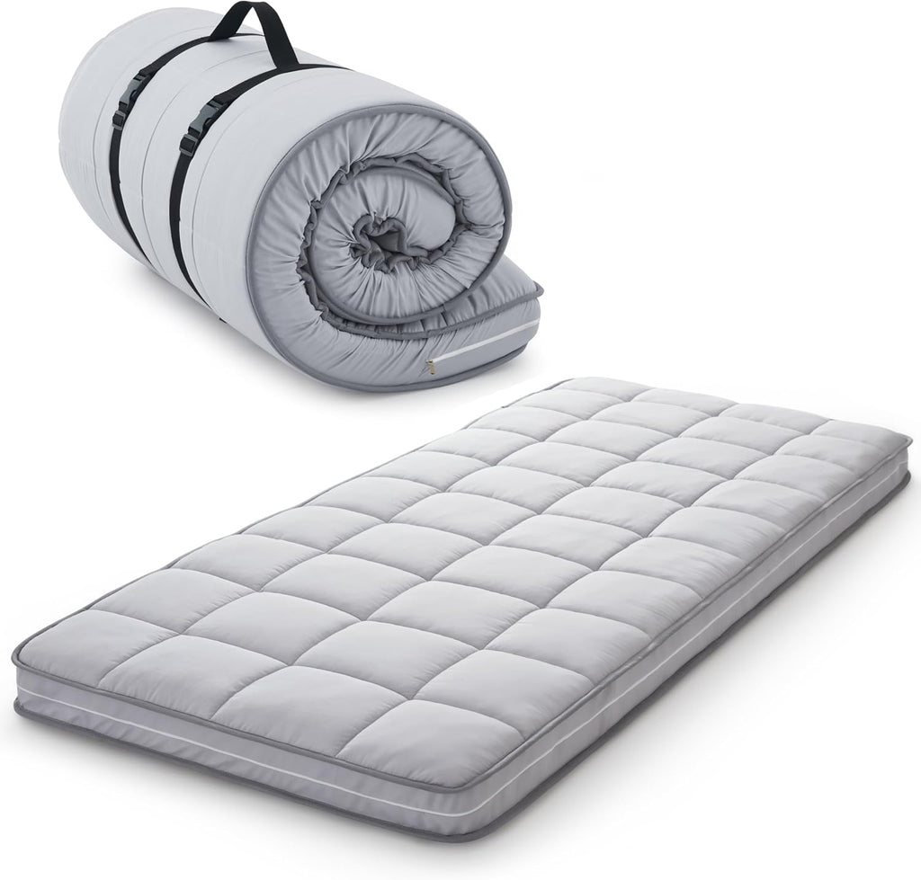 4Inch Cot Mattress Topper,Gel Memory Foam,Machine Washable Thickened Pillow Top Cover,Roll up Floors Mat,Portable Folding Sleep Pad,Small Single (72 X 24“)