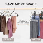 Pants Hangers Space Saving - 2 Pack - Non-Slip Multi-Layer Space Saving Hangers - Multifunctional Clothing Rack for Closet Storage - Ideal for Jeans, Trousers, Skirts, Scarves & Slacks (Black)