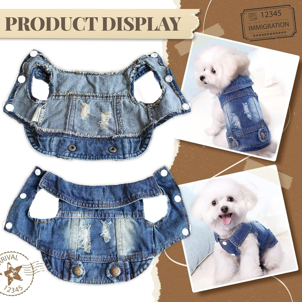 Cool Dog Jean Jacket Small Puppy Outfits Frenchie Clothes Denim Coats for Small Medium Dogs Cats Boys Girls Pet Vest Dog Shirt Clothing Doggy Costume (Blue, Xs（Suggest 2-4 Lbs）)