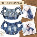 Cool Dog Jean Jacket Small Puppy Outfits Frenchie Clothes Denim Coats for Small Medium Dogs Cats Boys Girls Pet Vest Dog Shirt Clothing Doggy Costume (Blue, Xs（Suggest 2-4 Lbs）)