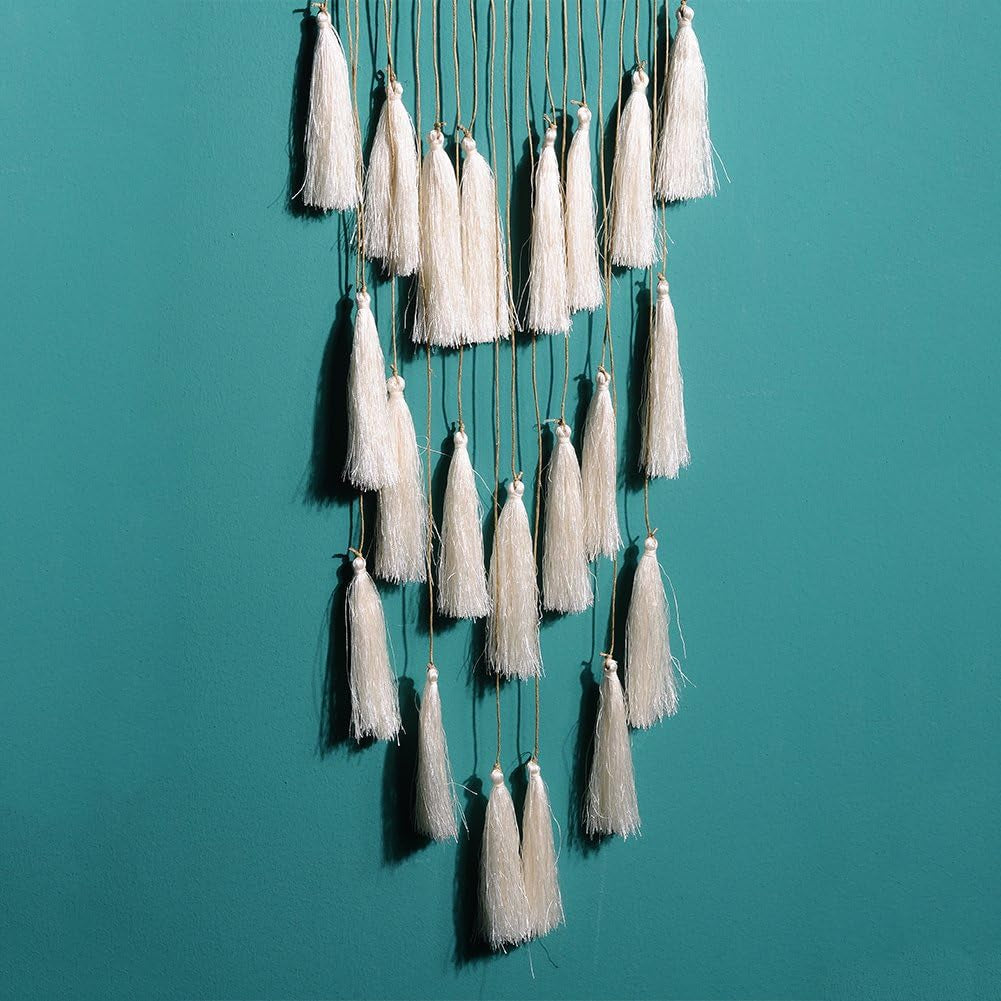 Macrame Dream Catcher Wall Hanging, Beige Large Boho Bedroom Decor | Handmade Tassel Feather Ornament, Natural Cotton, Modern Chic Living Room Nursery Art Decor, Blessing Gift for Women Girls