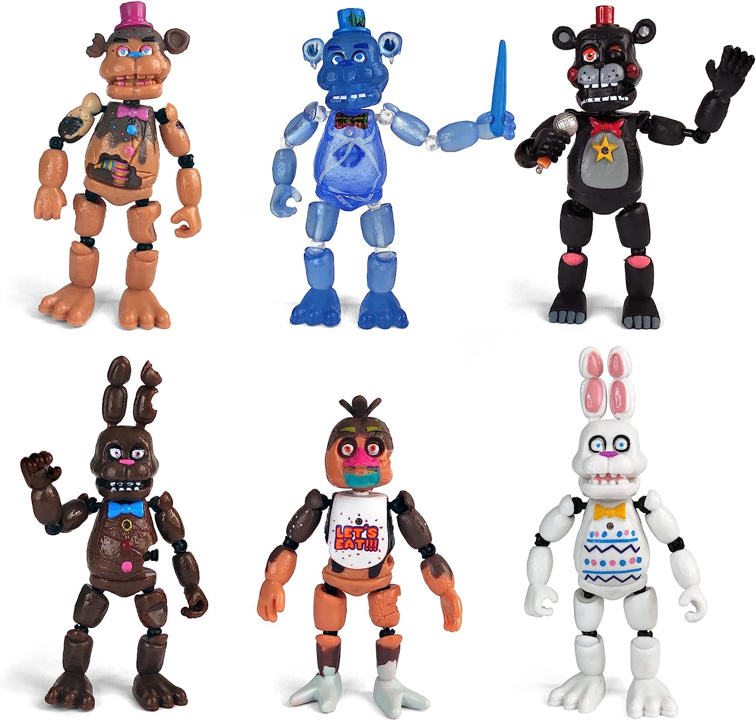 Inspired by Five Nights at Freddys | Chocolate | Freddy'S Action Figures Toys (FNAF) Set of 6 Pcs [Rockstar & Chocolate Freddy, Bonnie, Chica, Easter, Freddy Frostbear]