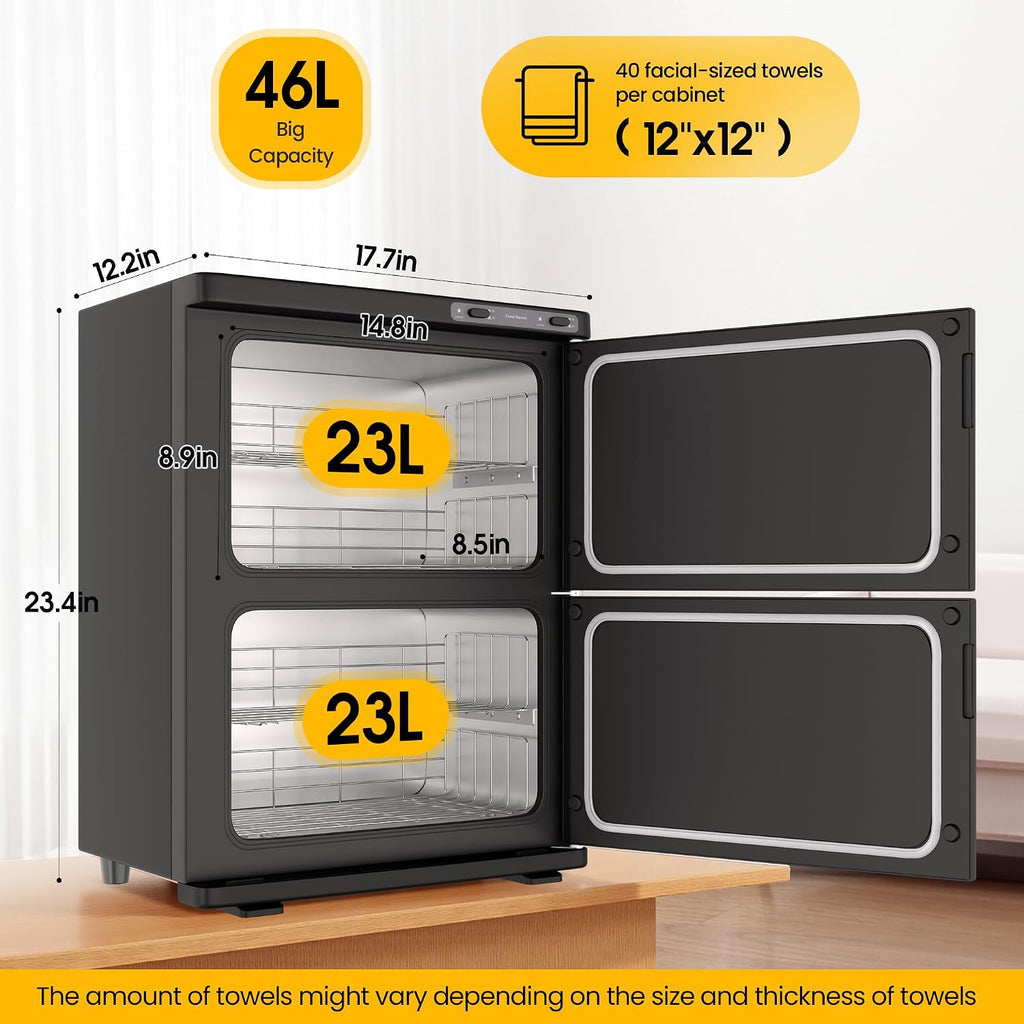 Hot Towel Warmer  46L Large Capacity Spa Towel Warmer with Double Cabinets for Salon, Barber Shop, Massage & Facial (Black)