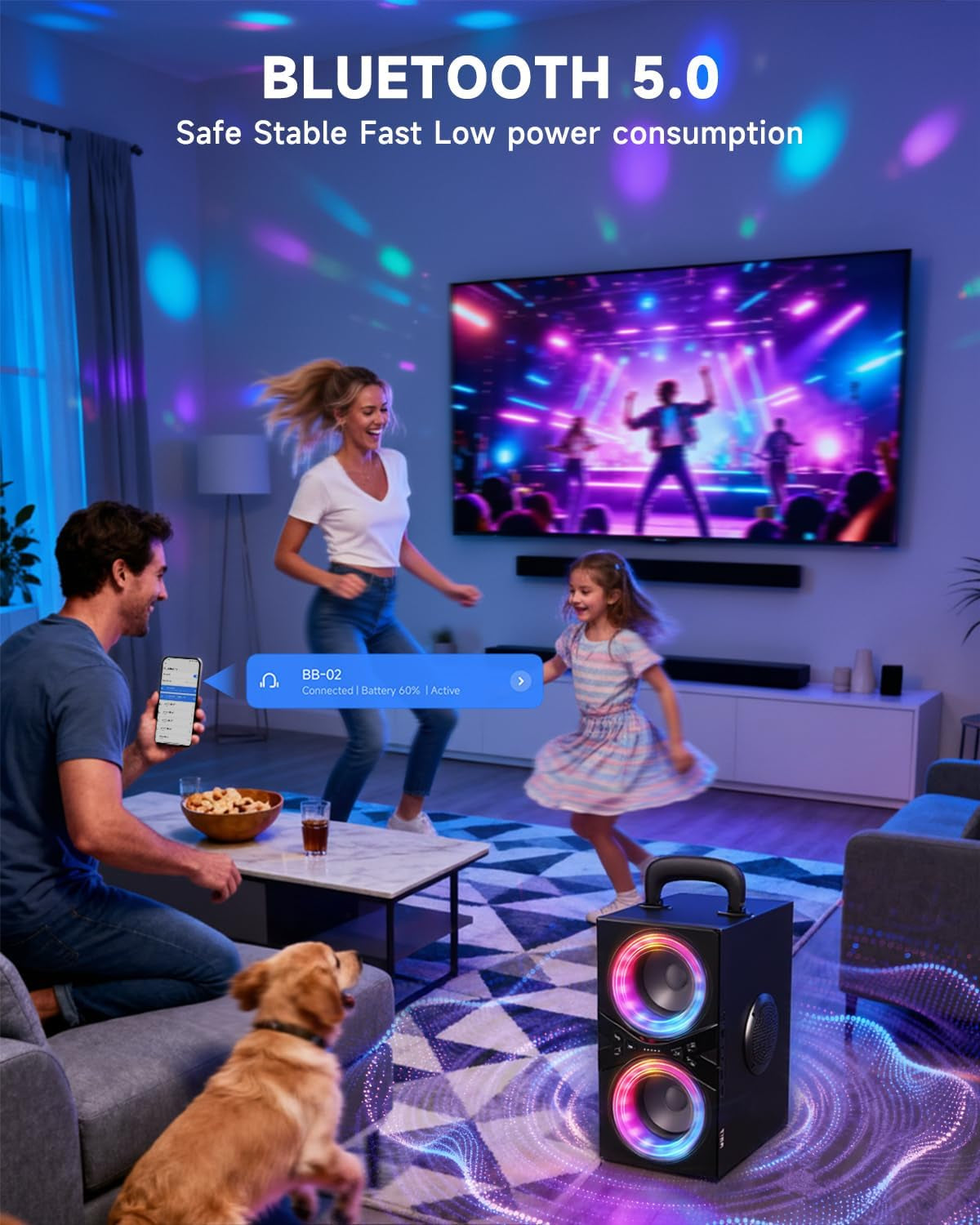 Party Bluetooth Speaker:80W Peak Large Stereo Sound for Outdoor,Deep Bass,Tws,Loud with Lights,Portabe Wireless Big Speakers with Long Playtime,House,Projector,Movie