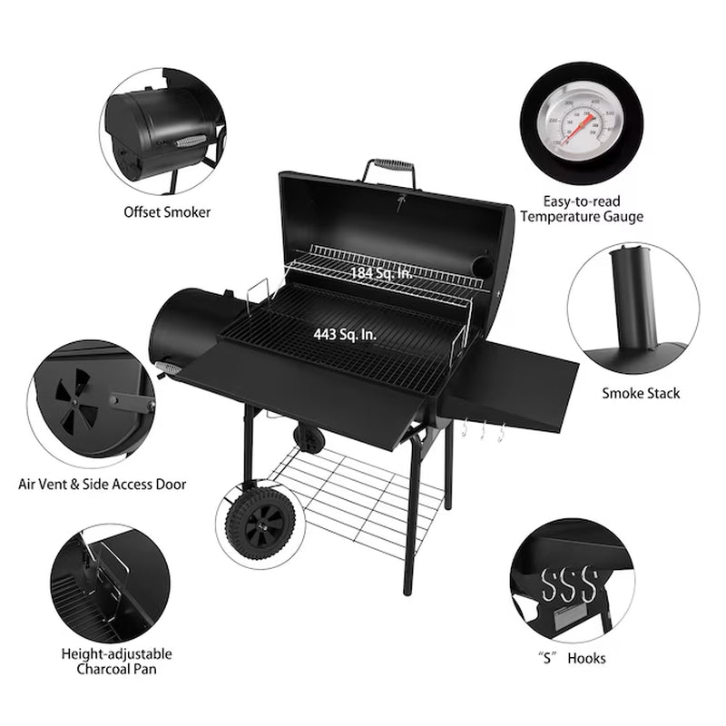 26.77-In W Black Barrel Charcoal Grill