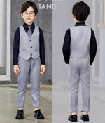 Boys Suit Formal 3 Piece Set Slim Fit Kids Tuxedo Toddler Blazer Vest Dress Pants Ring Bearer Outfit