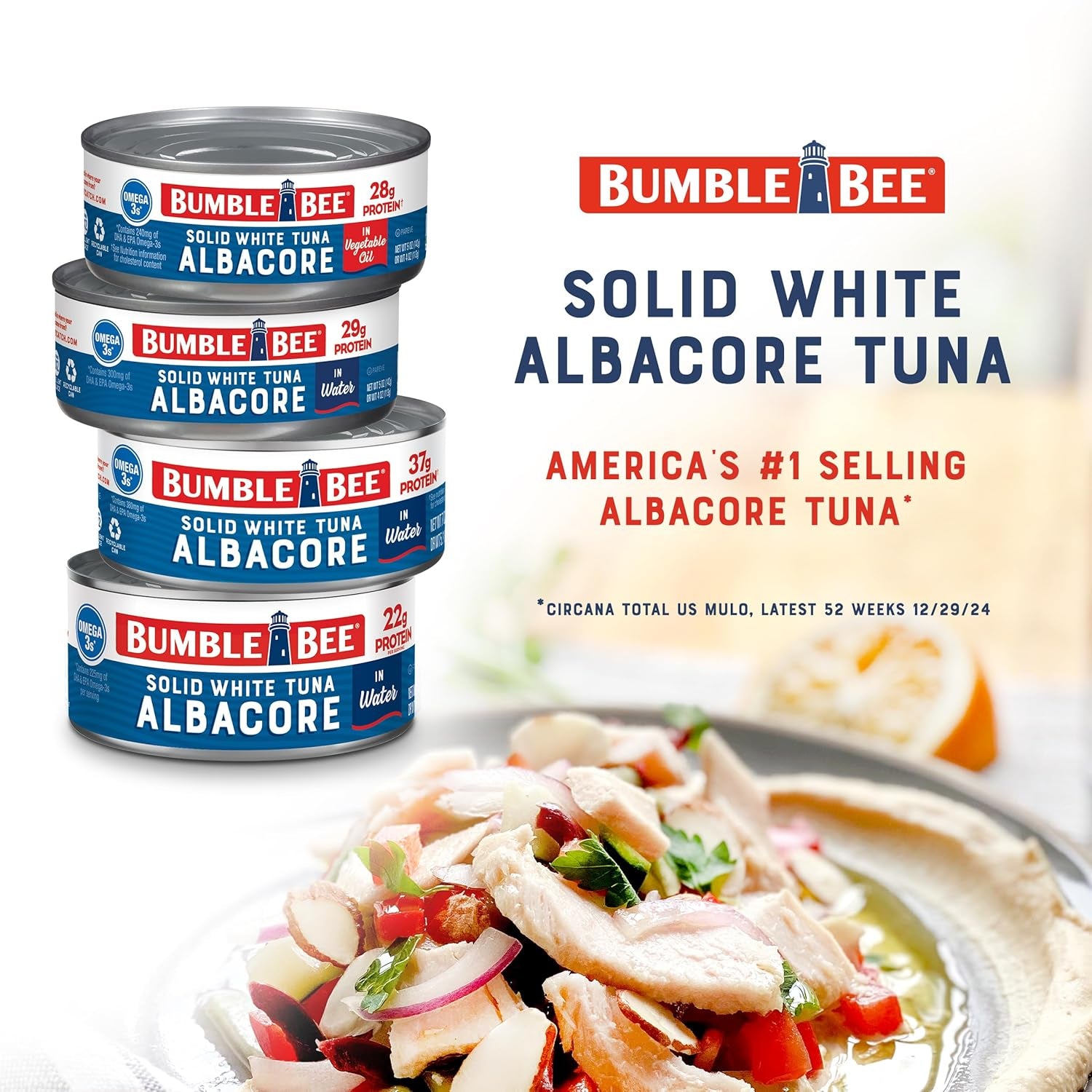 Solid White Albacore Tuna in Water, 5 Oz Can (Pack of 24) - Wild Caught Tuna - 29G Protein per Serving, High in Omega-3S - Non-Gmo Project Verified, Gluten Free, Kosher