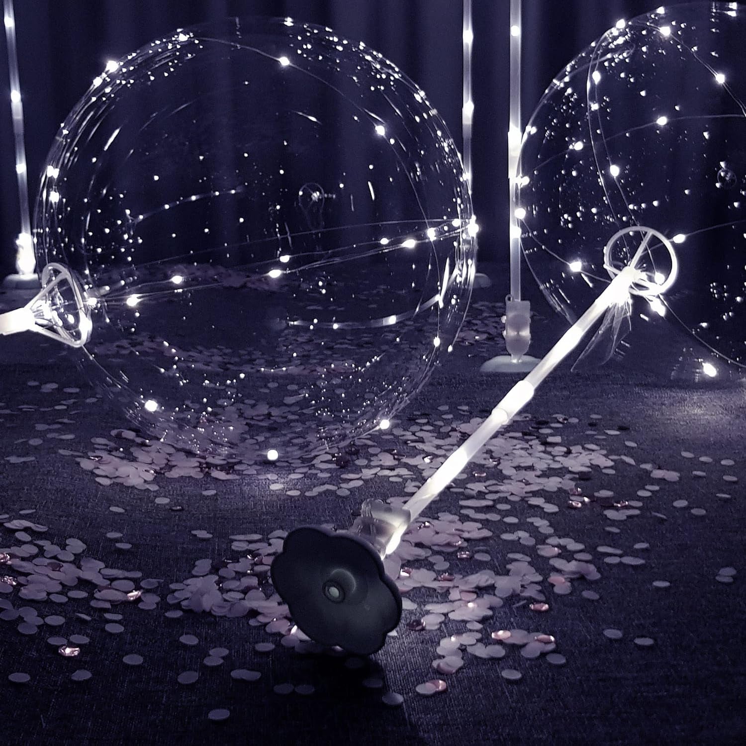 Cold White 6Pc LED Light up Balloon with Sticks, Stands and Batterys, Centerpieces for Party No Helium Required DIY Kit (Cold White)