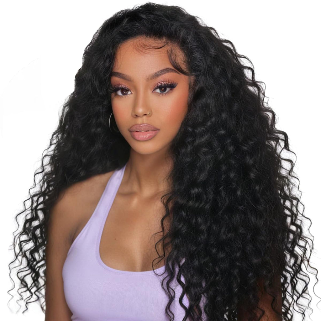 Half Wig Human Hair Deep Wave for Black Women 20 Inch Natural Colour | Curly Half Wigs for Women 3 in 1 Drawstring Flip over Glueless Wear Go Beginner Friendly 150% Density, Quick Install