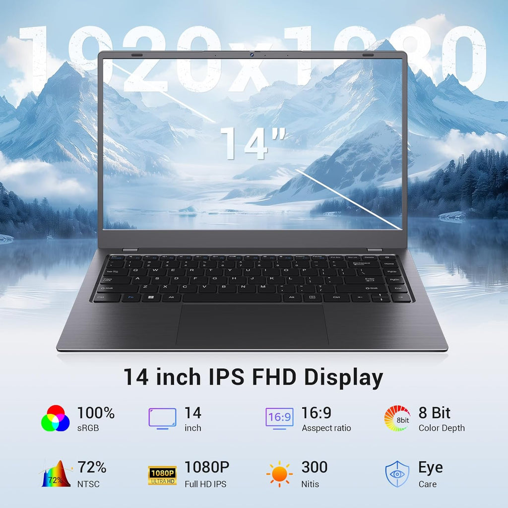 Laptop Computer, Pentium Gold up to 3.4Ghz (Beats Pentium, Celeron), Type-C PD, HDMI, USB 3.2, TF Card Slot, 14" FHD IPS, 8GB RAM, 128GB SSD, up to 2TB, Laptop for Student, Business, Office