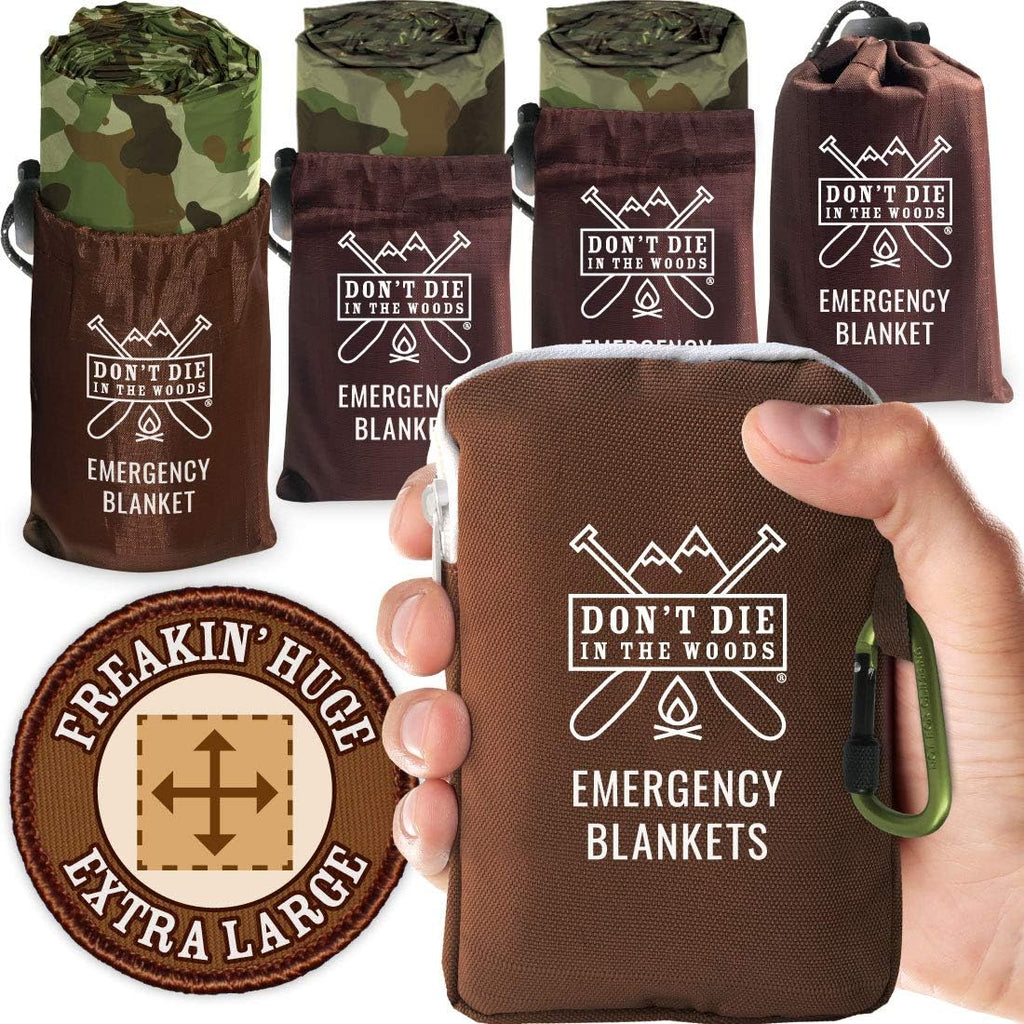 Don’T Die in the Woods – Freakin’ Huge Emergency Blankets [Camo] | Ultralight – Waterproof – Extra Large – Space Blanket Thermal Mylar for Hiking Camping Survival Gear First Aid Kit Essentials