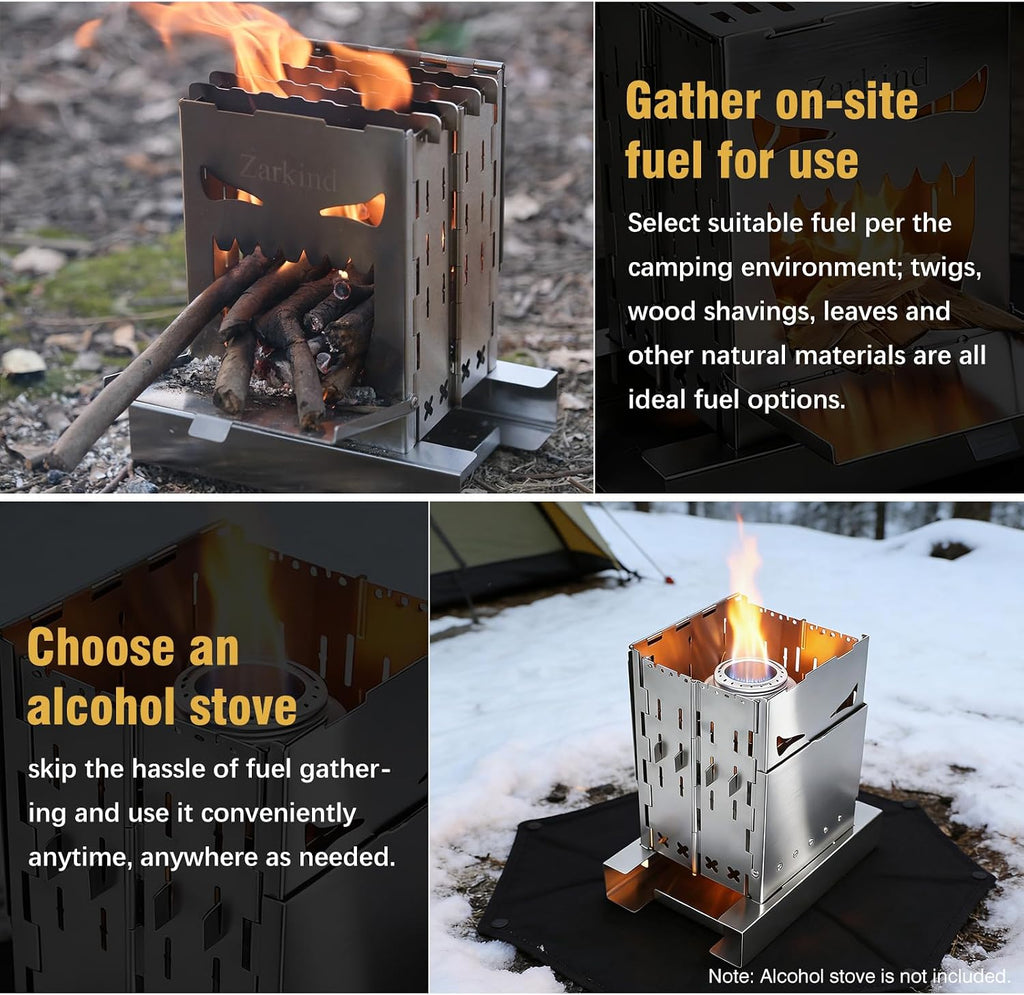 Survival Stove for Camping Cooking, Portable Wood Burning Stove, Stable Stainless Steel Foldable Camp Stove, Emergency Outdoor Cooking Stove No Gas Required, Compact Bushcraft Stove