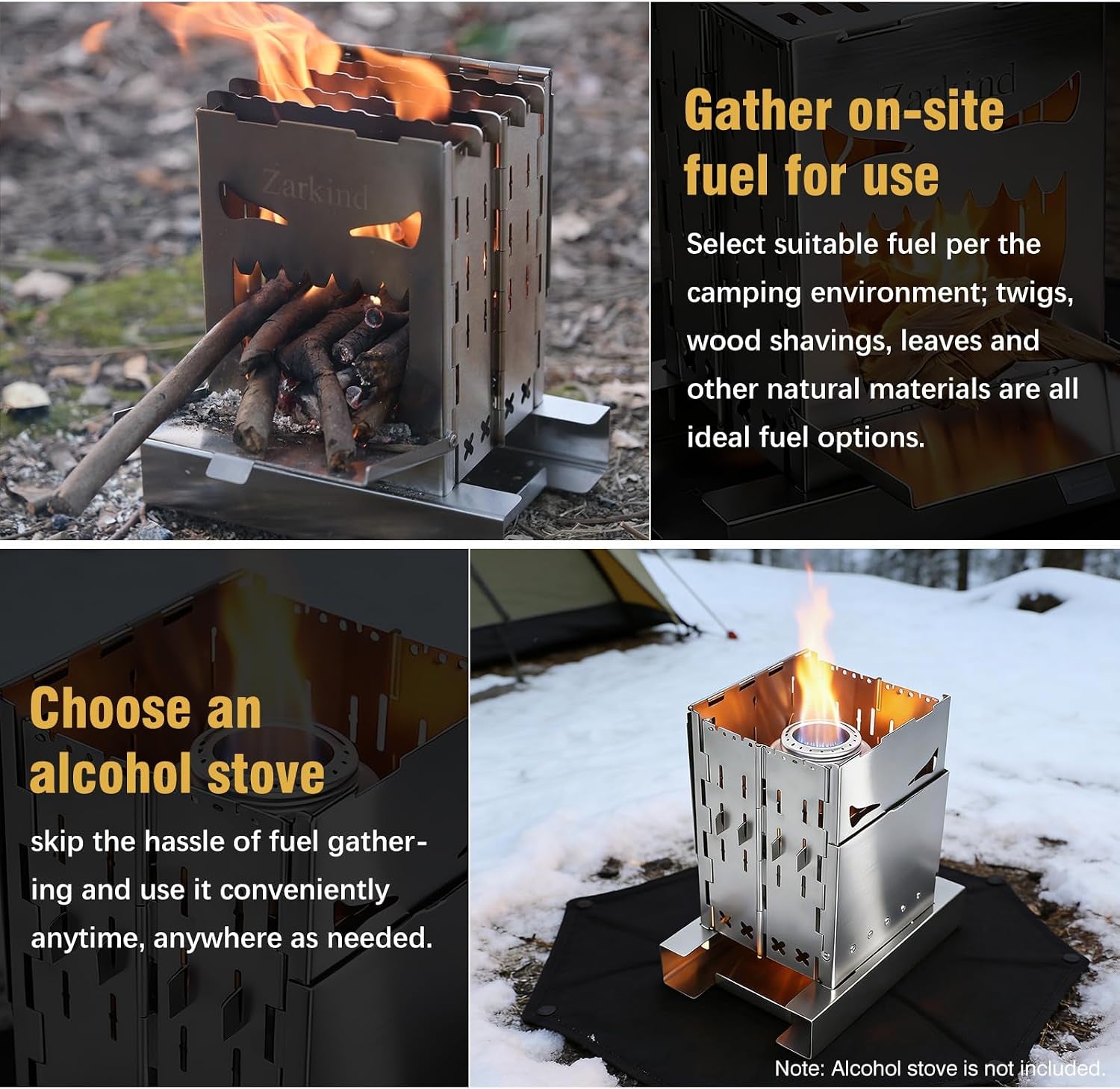 Survival Stove for Camping Cooking, Portable Wood Burning Stove, Stable Stainless Steel Foldable Camp Stove, Emergency Outdoor Cooking Stove No Gas Required, Compact Bushcraft Stove