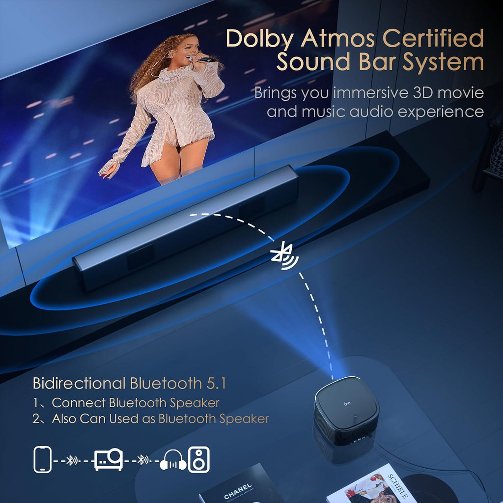 [Netflix Officially & Auto Focus]  4K Projector with Built-In Apps, 3D Doiby Audio Movie Projector, Auto Keystone Outdoor Projector with Wifi and Bluetooth, 500 ANSI Smart Proyector