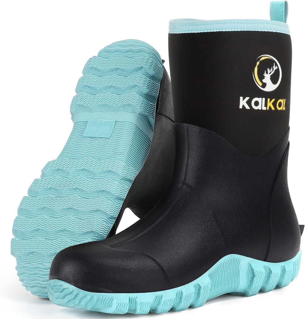 Rubber Boots for Women, Waterproof Mid Calf Women Rain Boots with Steel Shank, 6Mm Neoprene Insulated Rubber Garden Boots for Women Mud Working Farming Fishing