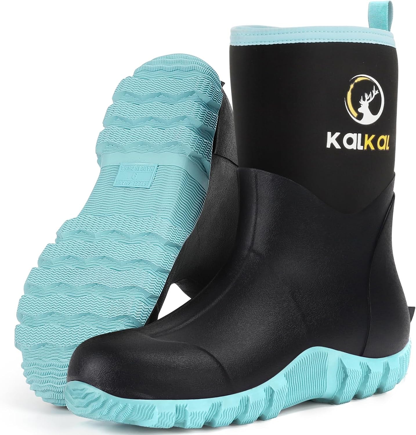 Rubber Boots for Women, Waterproof Mid Calf Women Rain Boots with Steel Shank, 6Mm Neoprene Insulated Rubber Garden Boots for Women Mud Working Farming Fishing