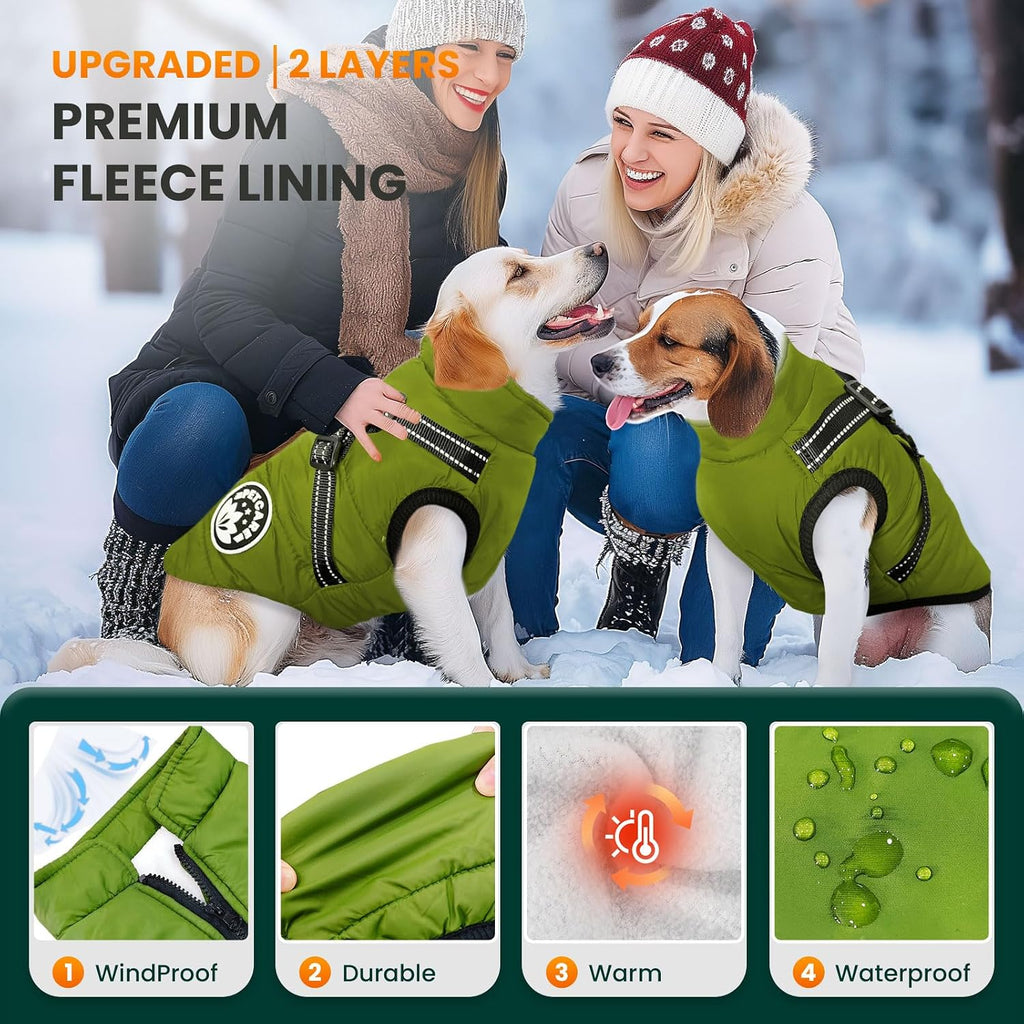 Winter Dog Coat with Harness Built in Waterproof Dog Jackets Warm Pet Fleece Vest Windproof Snow Jacket Snowsuit Reflective Dogs Cold Weather Coats for Puppy Small Medium Large Dogs Cats