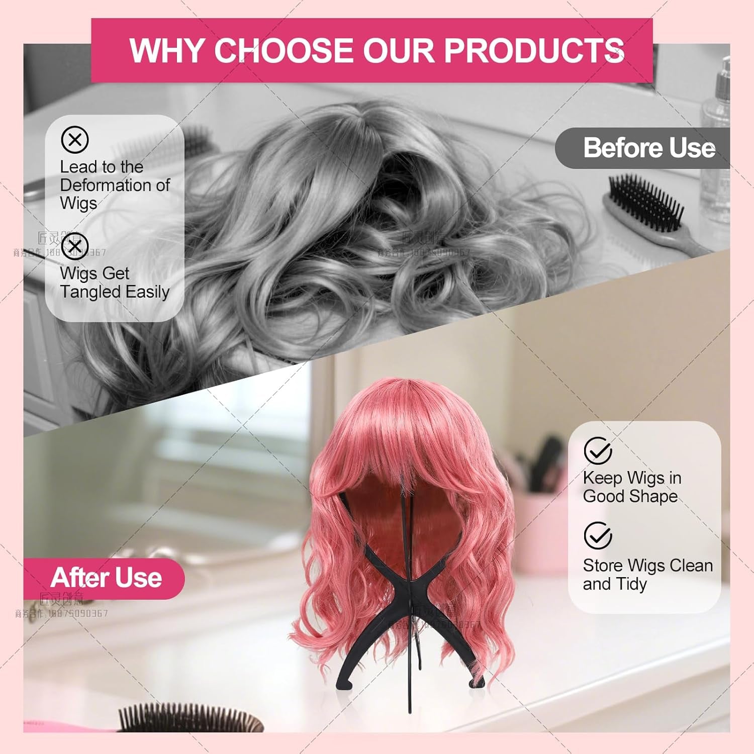 Portable Wig Stand Holder for Multiple Wigs, Black 2 Pack | Stable Tripod Design for Wig Styling, Drying, and Storage. Fits Multiple Wigs Securely