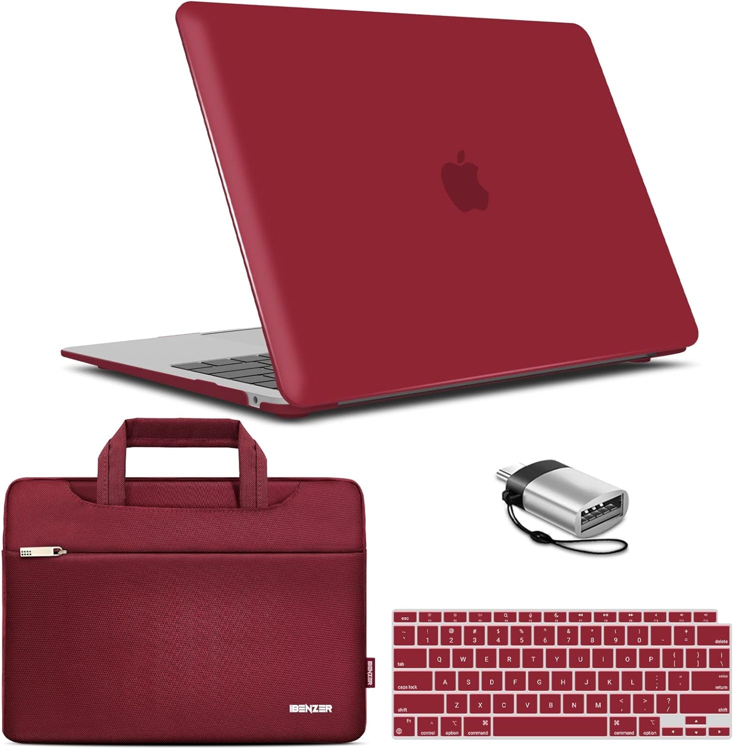 Compatible with New Macbook Air 13 Inch Case 2022 2021 2020 M1 A2337 A2179 A1932, Hard Shell Case & Sleeve & Keyboard Cover & Type C for Mac Air 13 with Touch ID, Wine Red, MAT13-WR+3