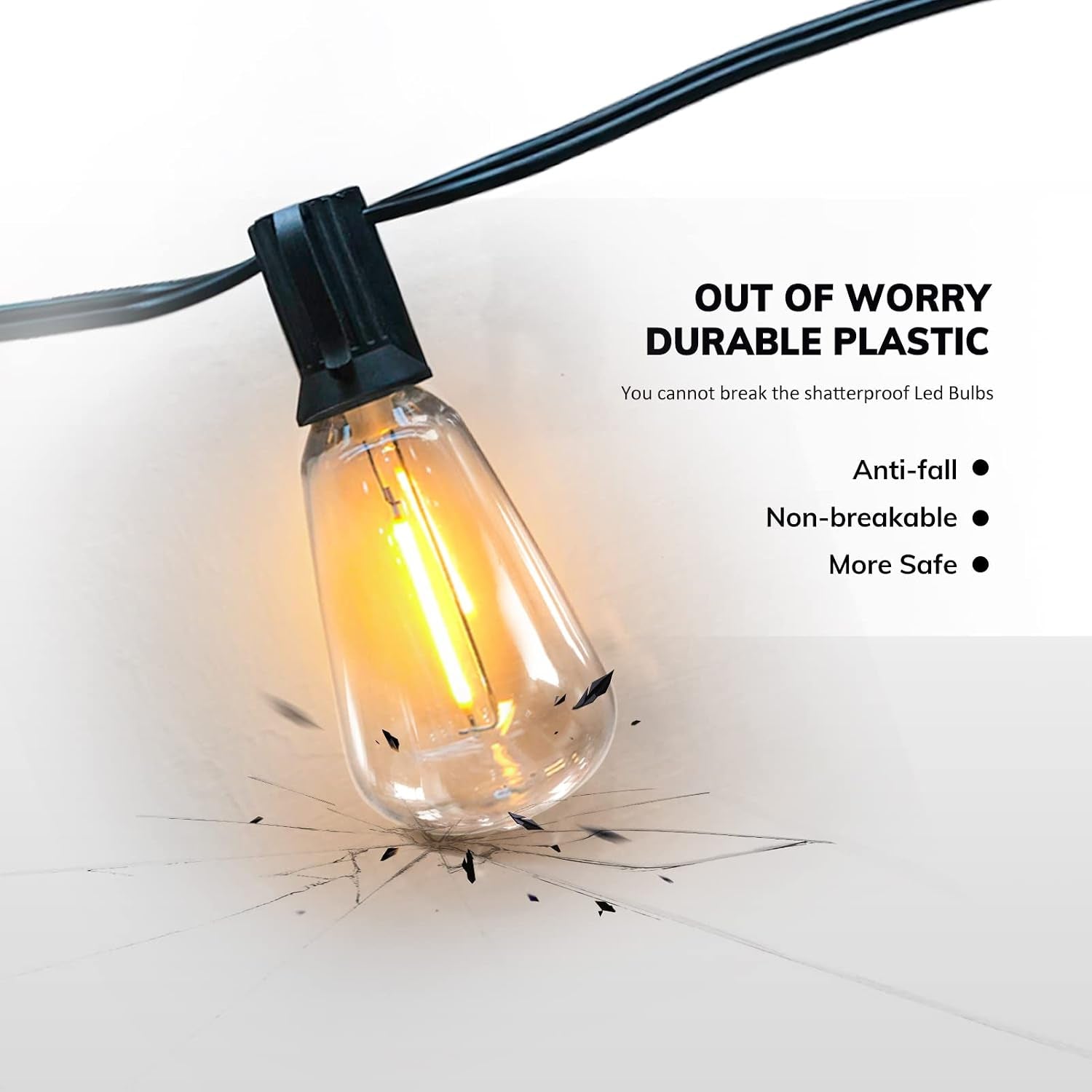 Outdoor String Lights 150FT LED ST38 Edison Vintage String Lights Outdoor Dimmable Warm 2200K with 75 Shatterproof Bulbs Plastic String Lights Waterproof for Patio Bistro Gazebo Lights