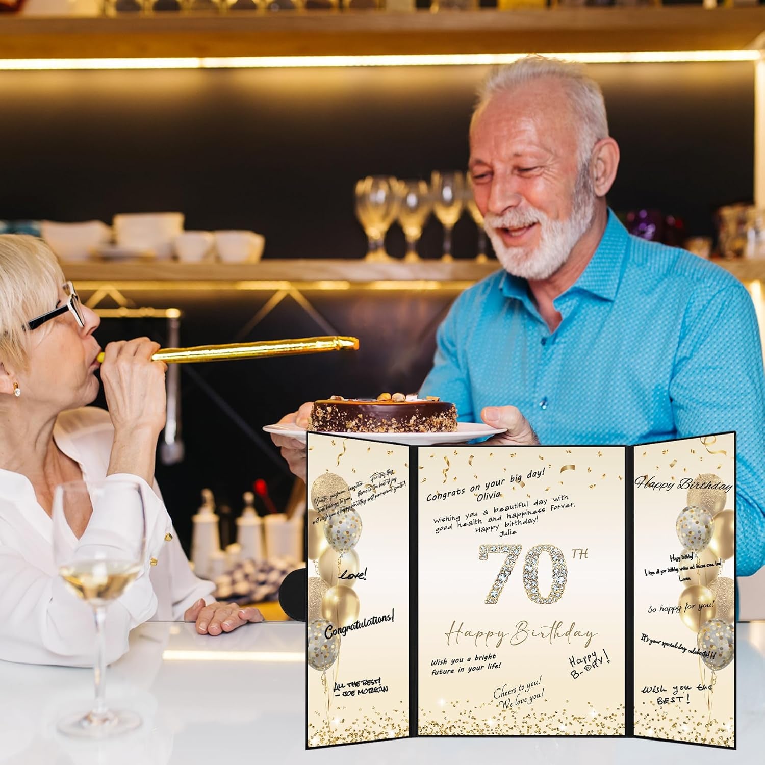 Black Gold 70Th Birthday Party Decorations, Happy 70Th Birthday Alternative Signature Guest Book for Men Women Cheers to 70 Years Old Gifts 70 Birthday Signing Card Board Party Supplies