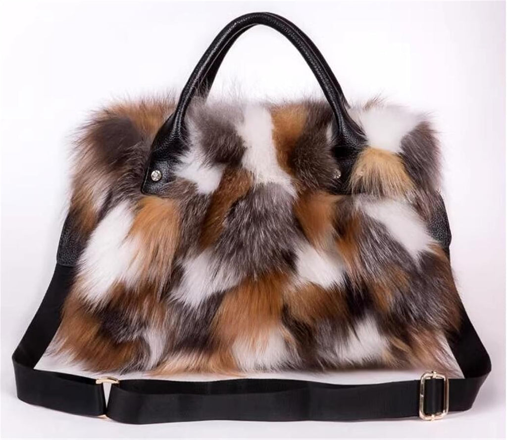 D-01 Luxury Real Fox Fur Handbag for Women Ladies Furry Shoulder Bag Purse Colorful Silver Bags Big Capacity Fashion