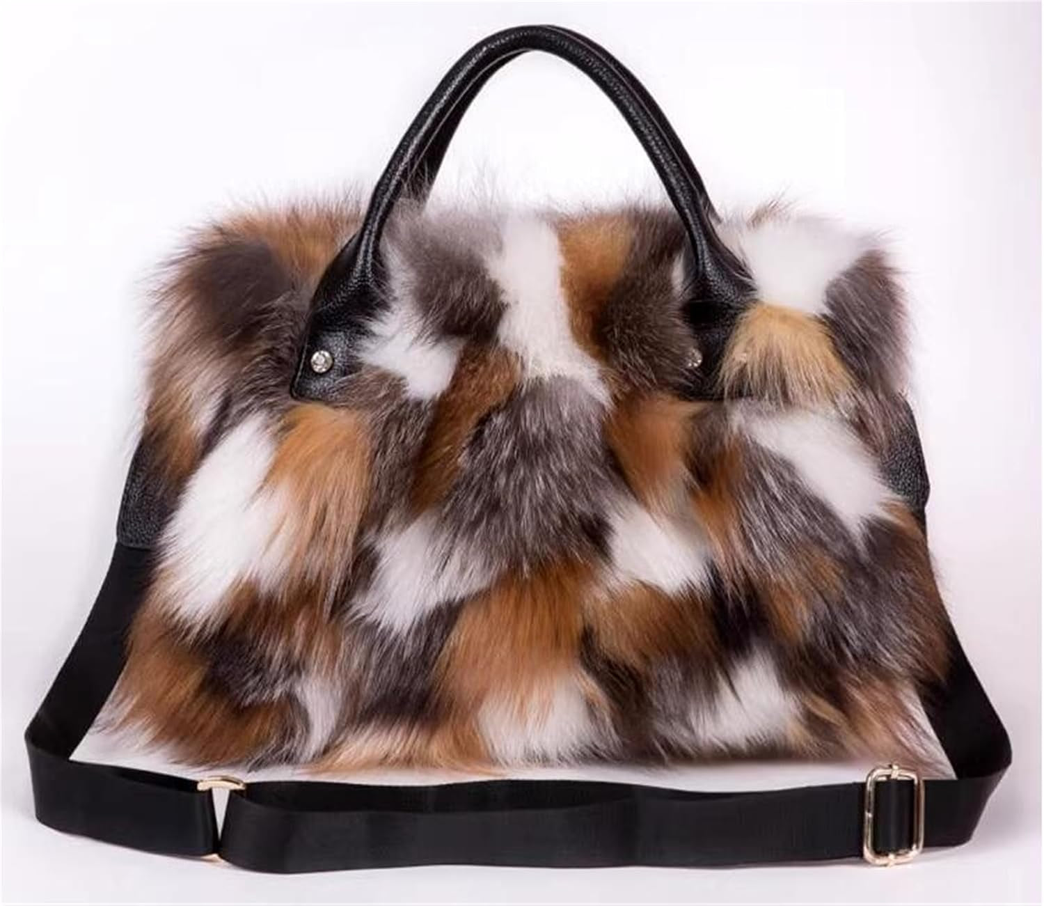 D-01 Luxury Real Fox Fur Handbag for Women Ladies Furry Shoulder Bag Purse Colorful Silver Bags Big Capacity Fashion