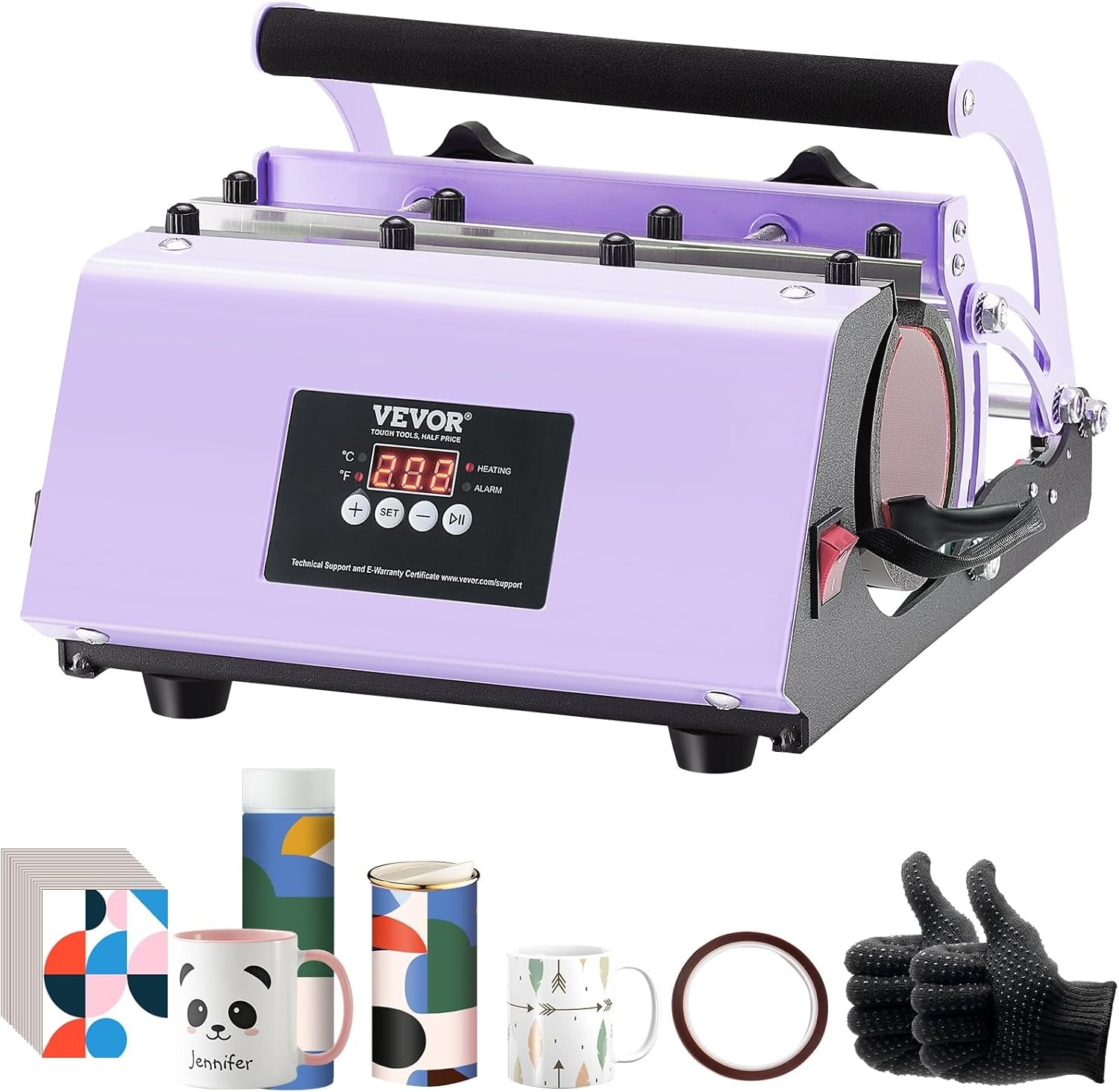 Tumbler Heat Press Machine, 11-30Oz Mug Press, Heat up Fast and Even, Tumbler Press with Sublimation Paper, Tape and Gloves, Temp and Time Setting, for Sublimation Tumblers, Cups, Mugs, Purple