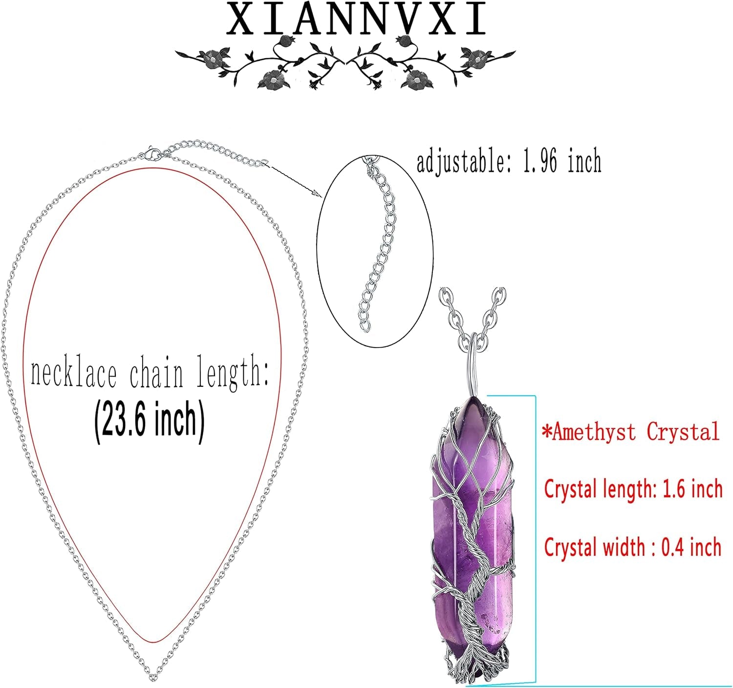 Tree of Life Wire Wrapped Natural Spiritual Hexagonal Gemstone Quartz Necklace Amethyst Reiki Healing Crystal Stone Point Pendant Necklaces Jewelry for Women