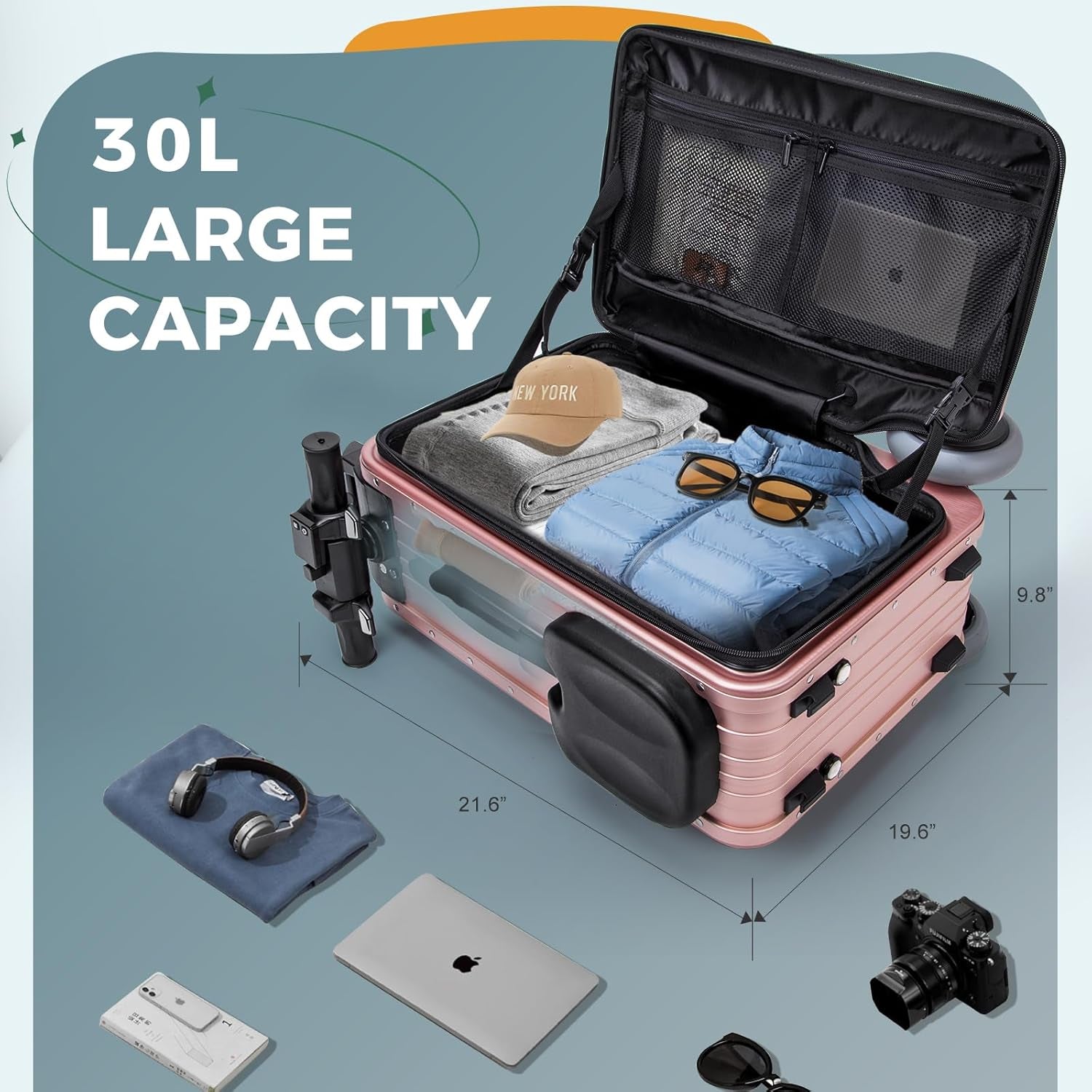 Electric Suitcase 20Inch Rideable Luggage Boardable Luggage Carry on Luggage with Night Light, Cup Holder (Pink)