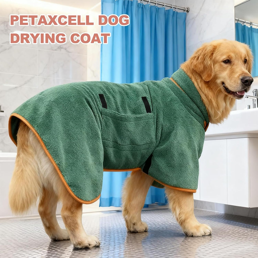 Dog Drying Coat, Dog Robes for after Bath Bathrobe Super Absorbent Towel Soft Adjustable, (L, Gray&Orange Trim), Intended for Fast Drying Warm Keeping Pet Cats Kitten Puppies