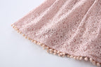 Baby Girl Tutu Dress Elegant Lace Pom Pom Flutter Sleeve with Flower Headband Set