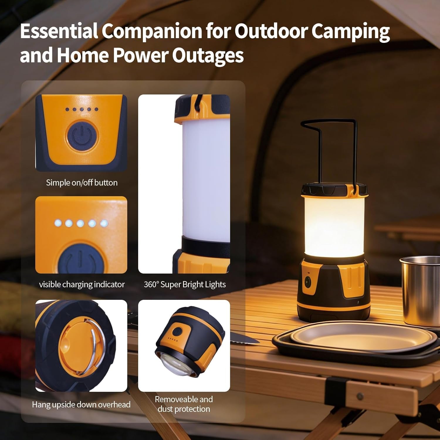 Rechargeable Emergency Light for Home Power Outages Hurricane Light | 3000 Lumen LED Camping Lantern with 7500Mah Power Bank, USB-C Dimmable Outdoor Lantern for Camping, Blackouts & Storms