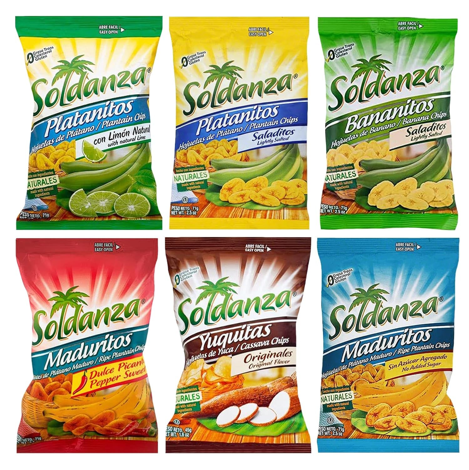 Soldanza Plantain Chips Variety Pack - 6 Mix (Pack of 6) | International Snack | 2.5 Oz - Journey of Snacks