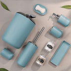 Bathroom Accessories Set,Blue Bathroom Set,9 Pieces Bathroom Accessory Set,Tray,Qtip Holders,Toilet Brush,Trash Can for Bathroom Décor and Home Gifts