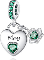 Birthstone Charms for Charms Bracelet: 925 Sterling Silver Heart Dangle Charms for Bracelets and Necklaces, Birthday Mother'S Day Christmas Gifts for Women.