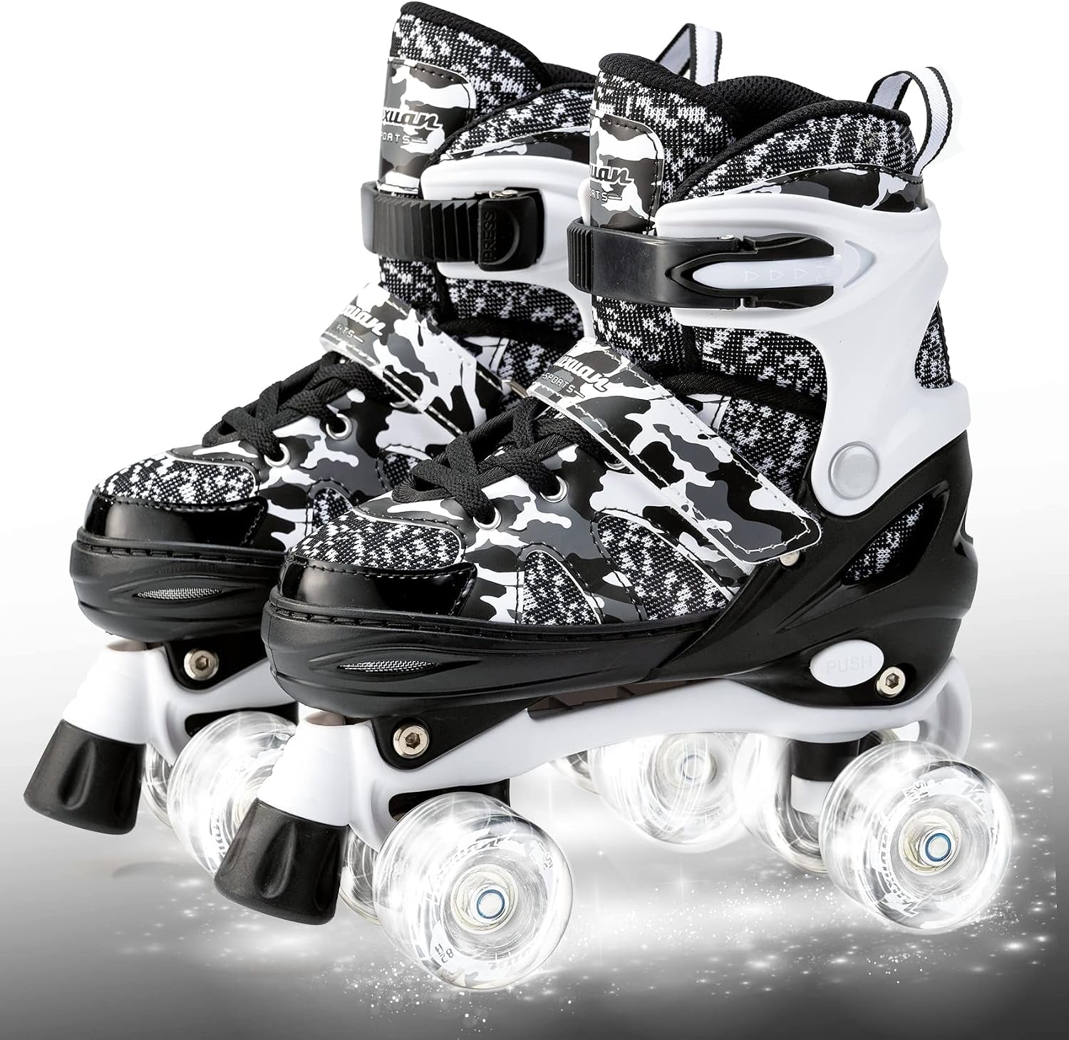 Boys and Girls Camo Adjustable Roller Skates with Light up Wheels, Fun Illuminating Rollerskate for Kids Girls Youth