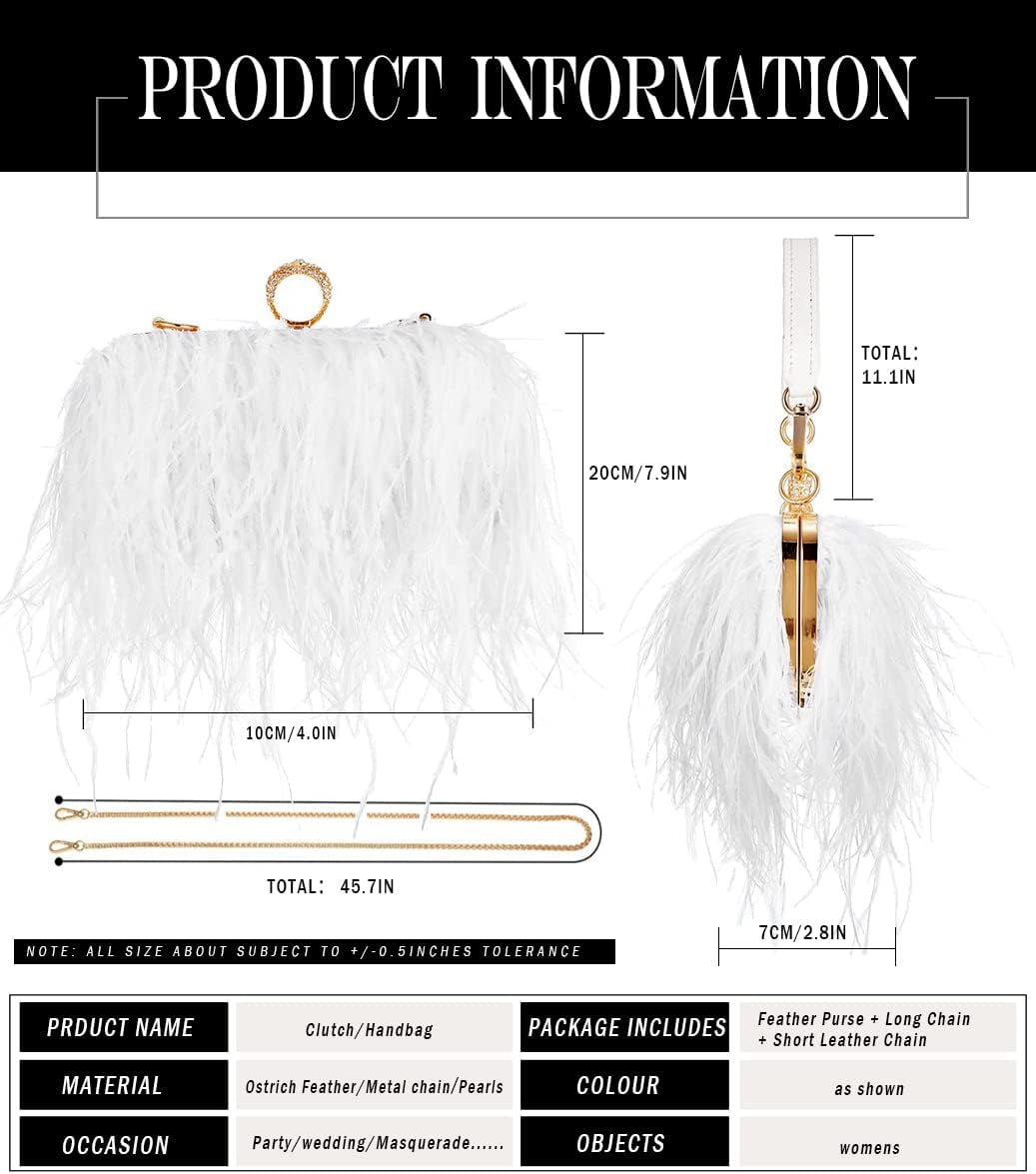 Women'S Real Natural Ostrich Feather Tote Evening Dress Bag Shoulder Bag Party Money Bag Wallet Clutch