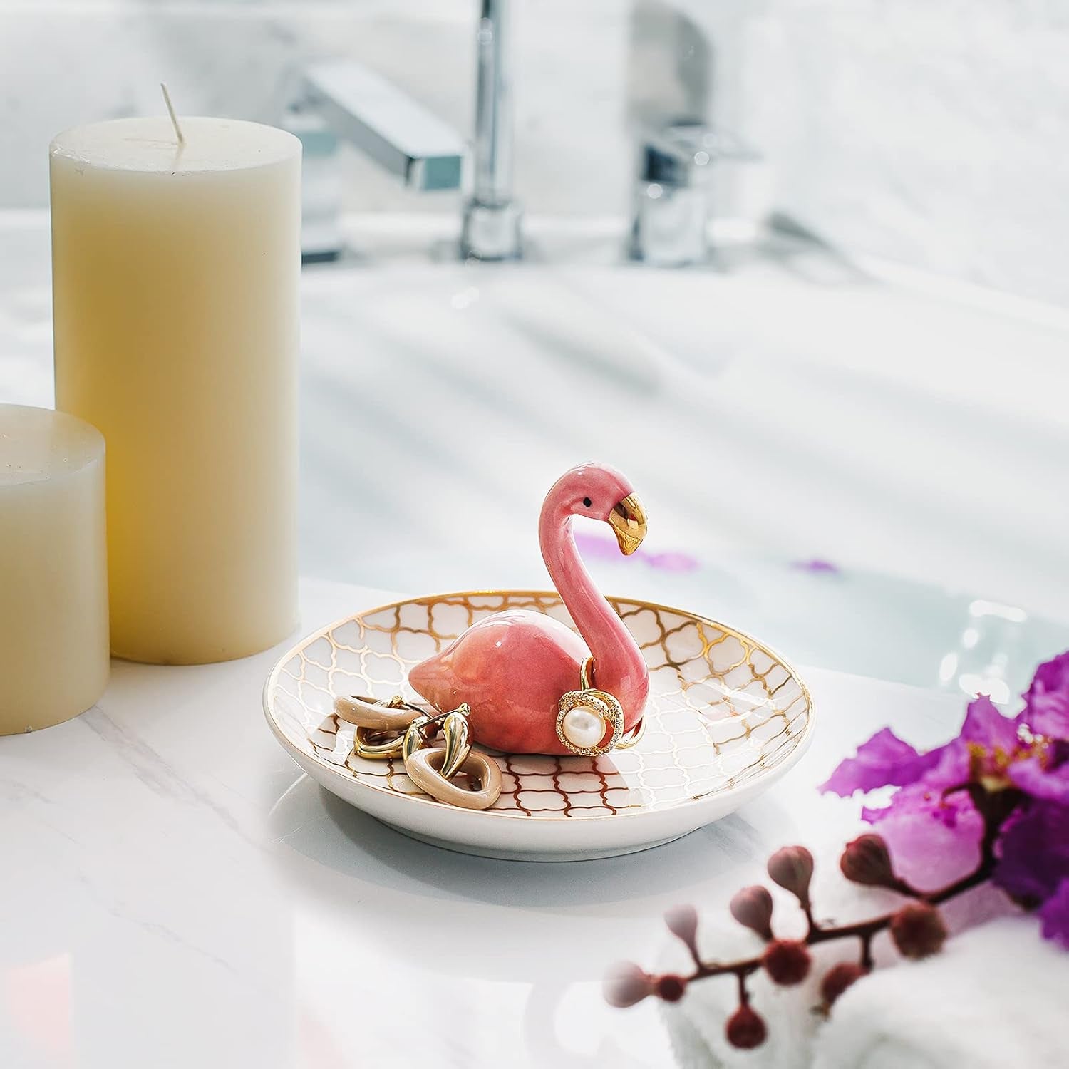 Flamingo Gifts for Women Ring Holder for Jewelry, Pink Decor Flamingo Gift for Women Girls Friend Her Mom Mothers Day Birthday Christmas Thanksgiving Valentines